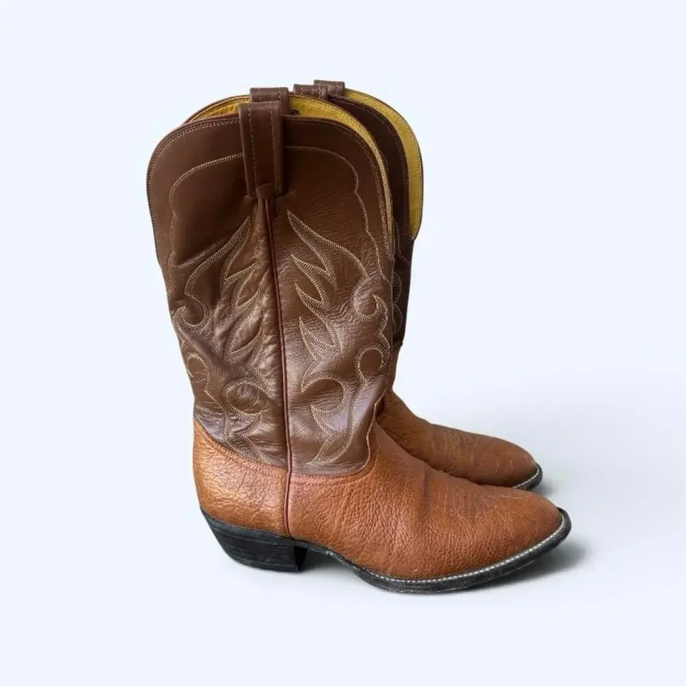 Nocona Cowboy Boots Men’s 9.5D Brown Leather Western Made in USA Classic Vintage